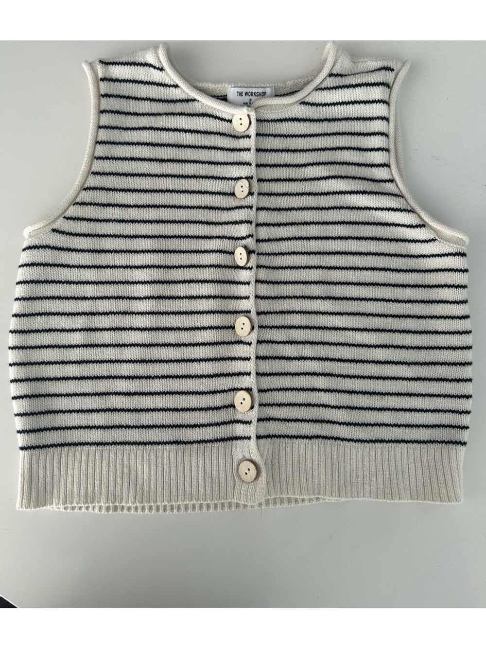 Workshop Republic Clothing Cream and Black Striped Knit Button Front Vest